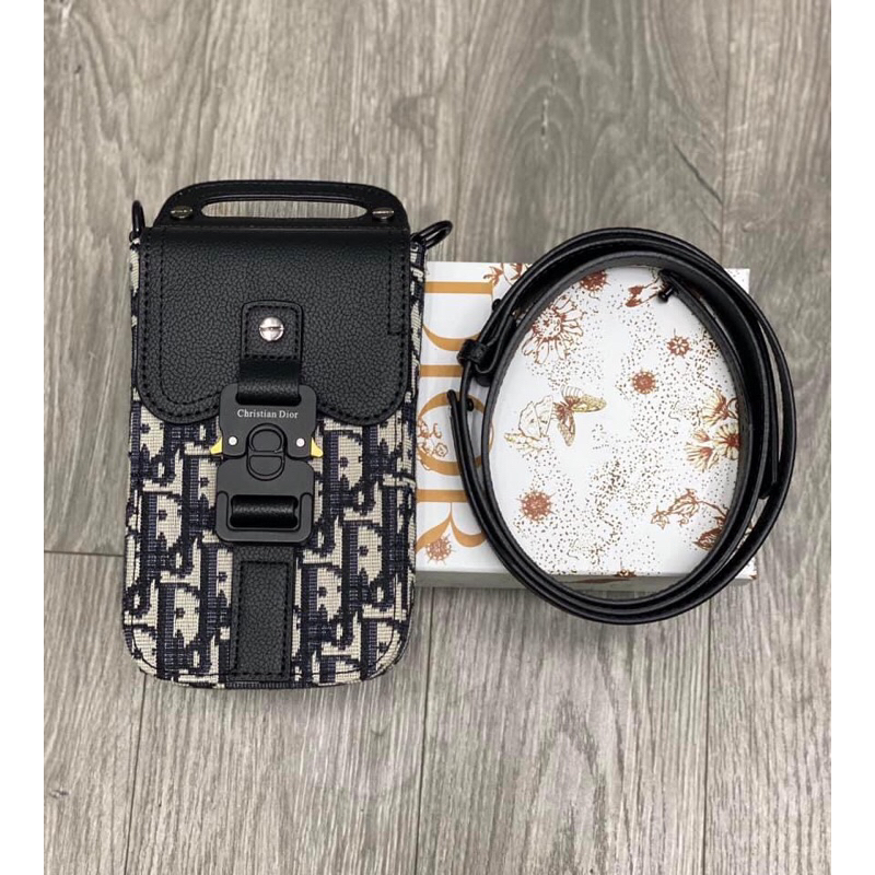 ⚡️[Hight Quality] Hàng Có Sẵn!! Túi Hộp Điện Thoại Di.or Oblique Jacquard Họa Tiết Monogram Kèm Khóa Bấm Sang Trọng Bag