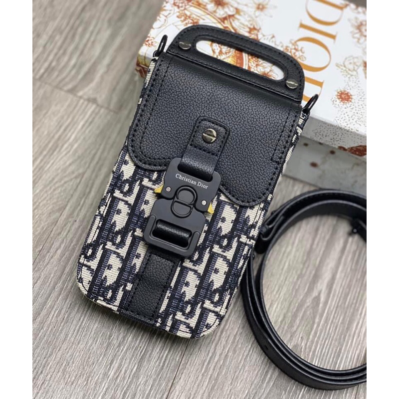 ⚡️[Hight Quality] Hàng Có Sẵn!! Túi Hộp Điện Thoại Di.or Oblique Jacquard Họa Tiết Monogram Kèm Khóa Bấm Sang Trọng Bag
