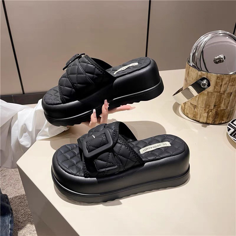 Dép da trầm trám đế cao kiểu dáng khuya siêu sang