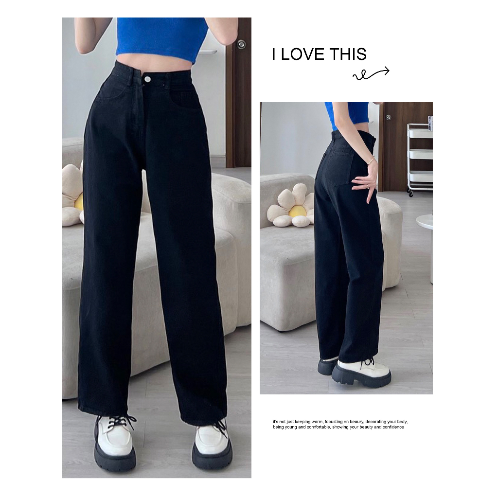 Quần jeans nữ ống rộng cạp cao GUGUNO (quần jeans nữ, quần jean nữ, quần rin nữ, quần bò nữ)