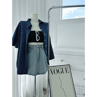 Set 3 món: khoác jean smi + áo crop ống + chân váy jean