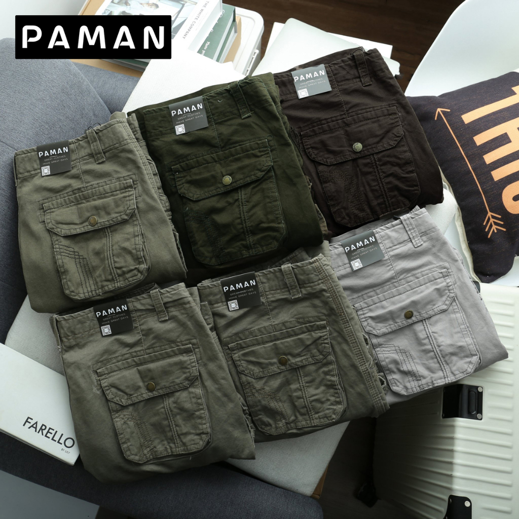 Quần short kaki túi hộp ngắn nam PAMAN Bigsize 55-100kg cargo shorts 6 túi dáng basic rộng rãi cao cấp chất lượng 005QN