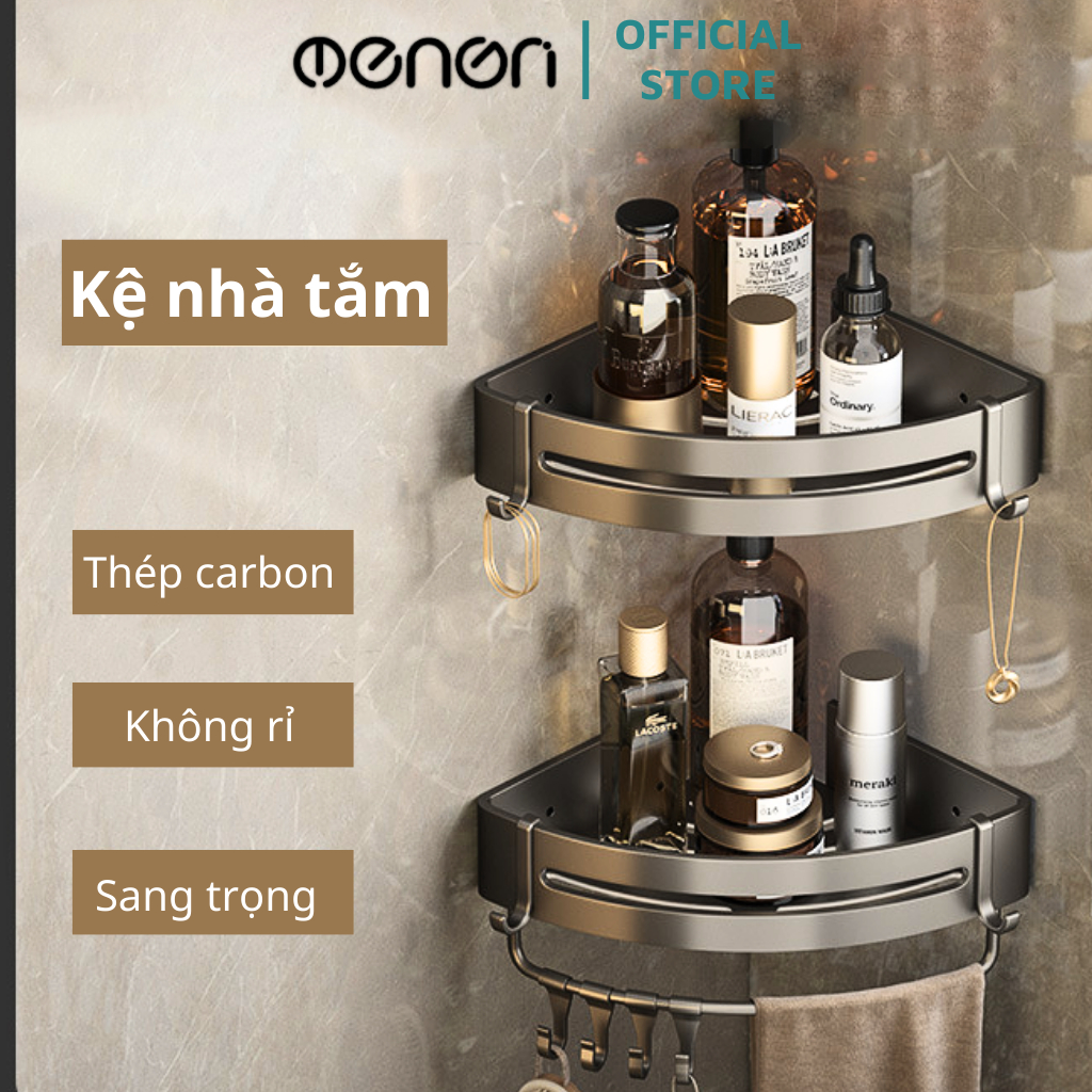 Kệ Để Đồ Nhà Tắm Kệ Góc Dán Tường Siêu Chắc Màu Xám Thép Carbon Không Rỉ Giá Để Đồ Đa Năng