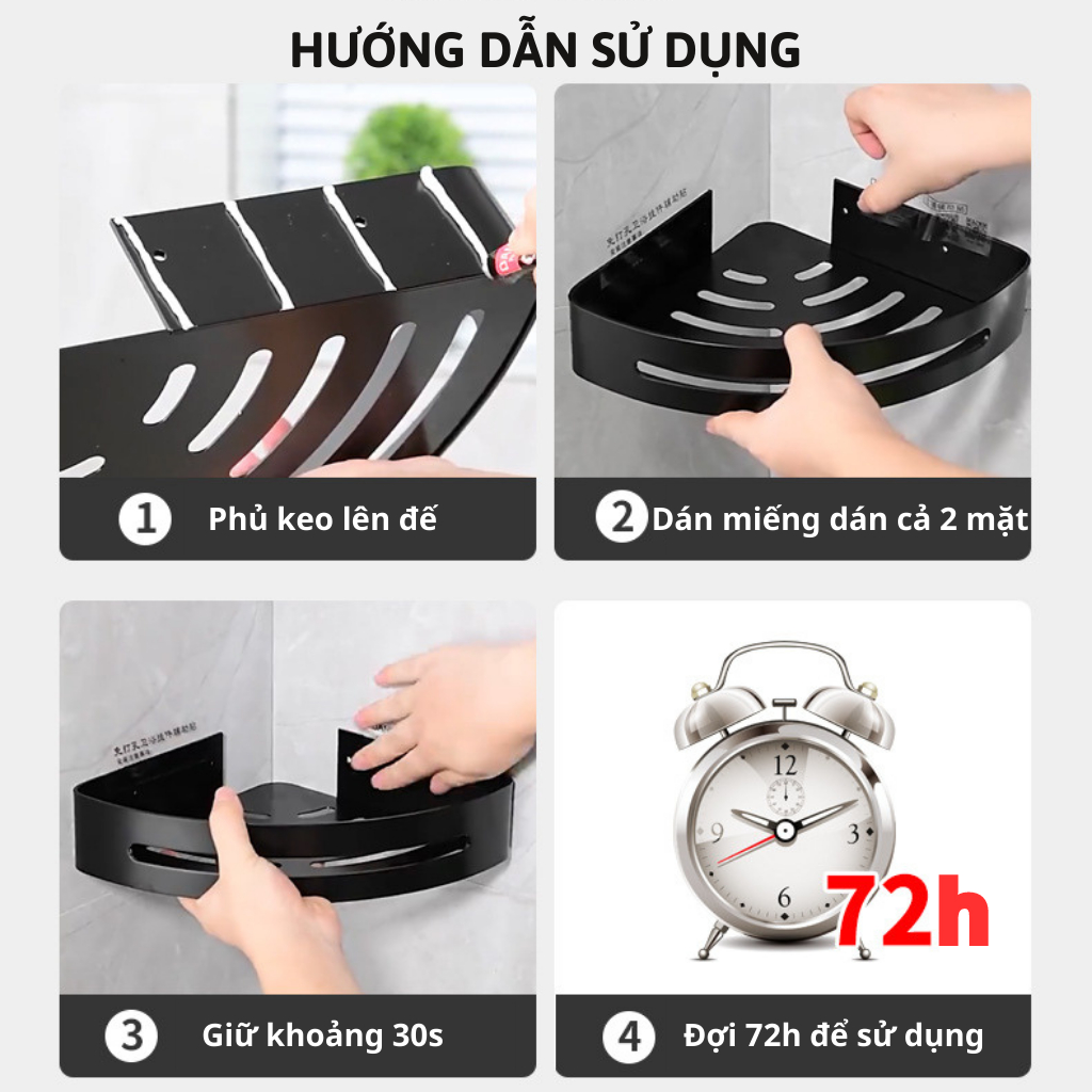 Kệ Để Đồ Nhà Tắm Kệ Góc Dán Tường Siêu Chắc Màu Xám Thép Carbon Không Rỉ Giá Để Đồ Đa Năng