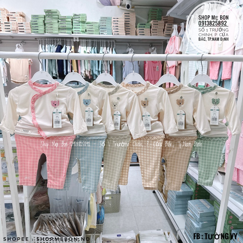 Bộ sơ sinh cài chéo Hrnee cho bé trai bé gái