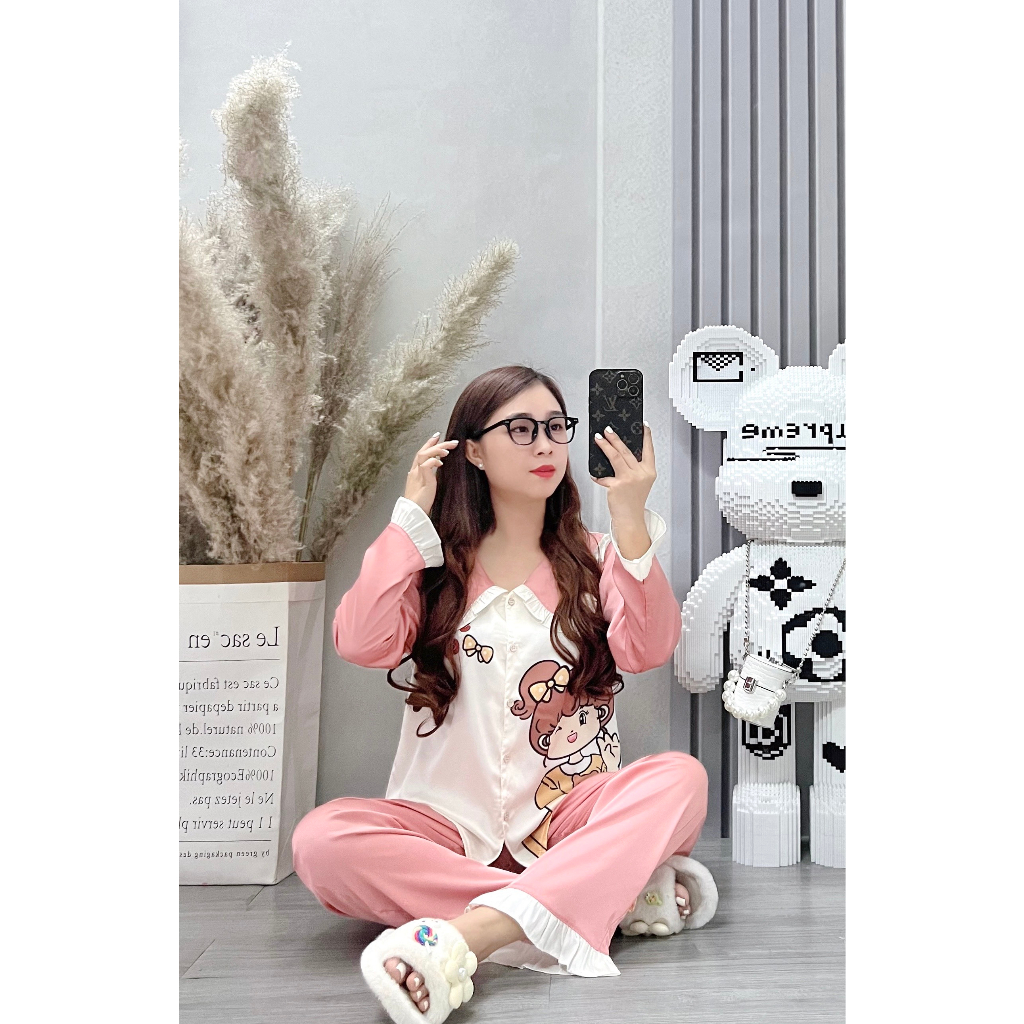 Đồ bộ nữ ANH MỸ pijama chất liệu lụa latin cổ bèo cao cấp tay dài quần dài LTTD-01