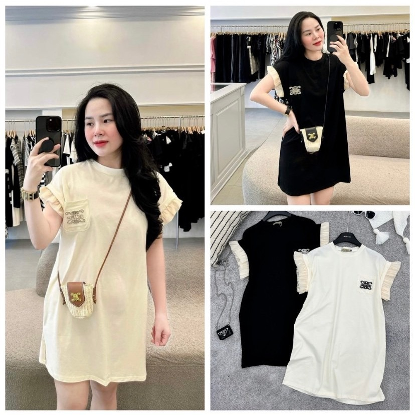 Áo thun nữ dáng dài tay bèo cổ tròn, áo phông nữ dài dáng suông (có big size) TM08