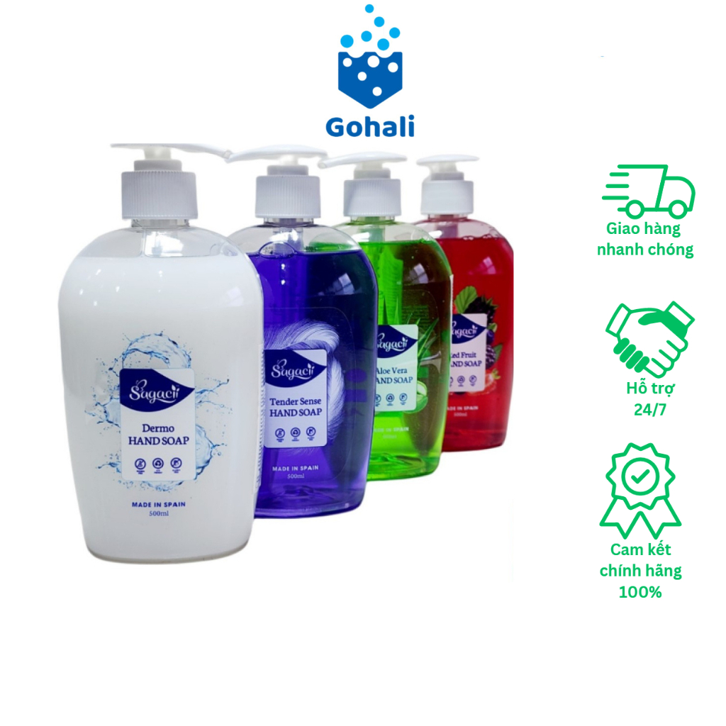 Nước rửa tay SAGACII Tây Ban Nha 500ml – Hương thơm sữa, dâu, nha đam, lavender - Diệt khuẩn, dưỡng ẩm bảo vệ da