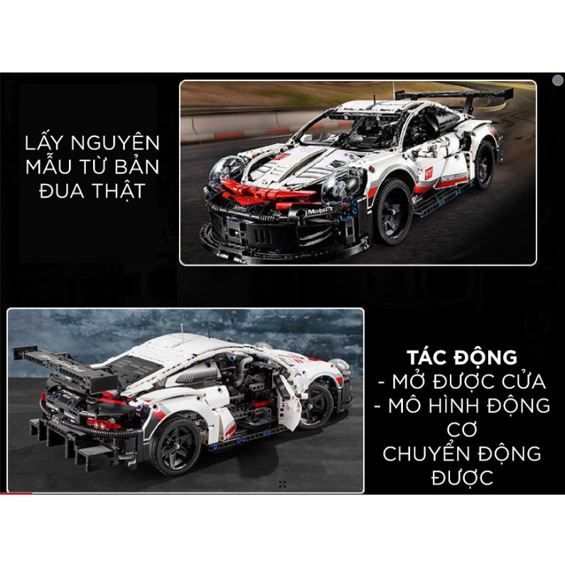 Đồ chơi Mô hình xe ô tô lắp ghép Porsche 911 RSR Technic 1580 pcs tỉ lệ 1:14 non le.go LG004, đồ chơi lắp ghép