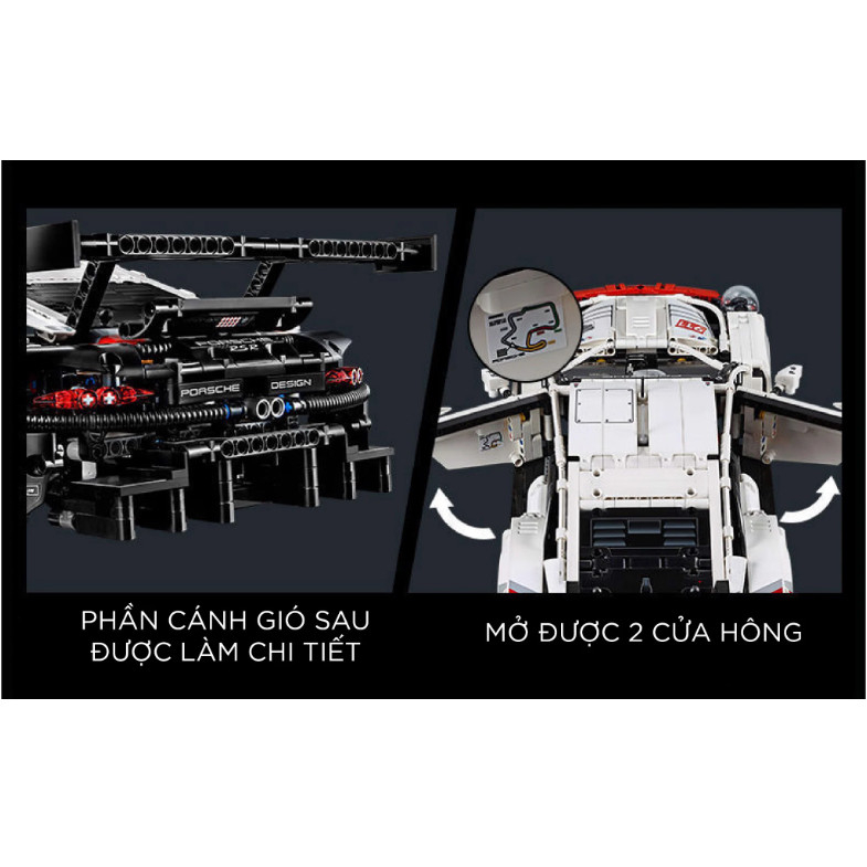 Đồ chơi Mô hình xe ô tô lắp ghép Porsche 911 RSR Technic 1580 pcs tỉ lệ 1:14 non le.go LG004, đồ chơi lắp ghép
