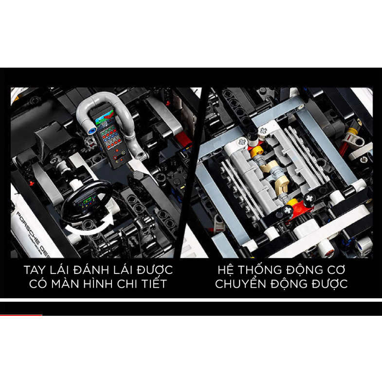 Đồ chơi Mô hình xe ô tô lắp ghép Porsche 911 RSR Technic 1580 pcs tỉ lệ 1:14 non le.go LG004, đồ chơi lắp ghép