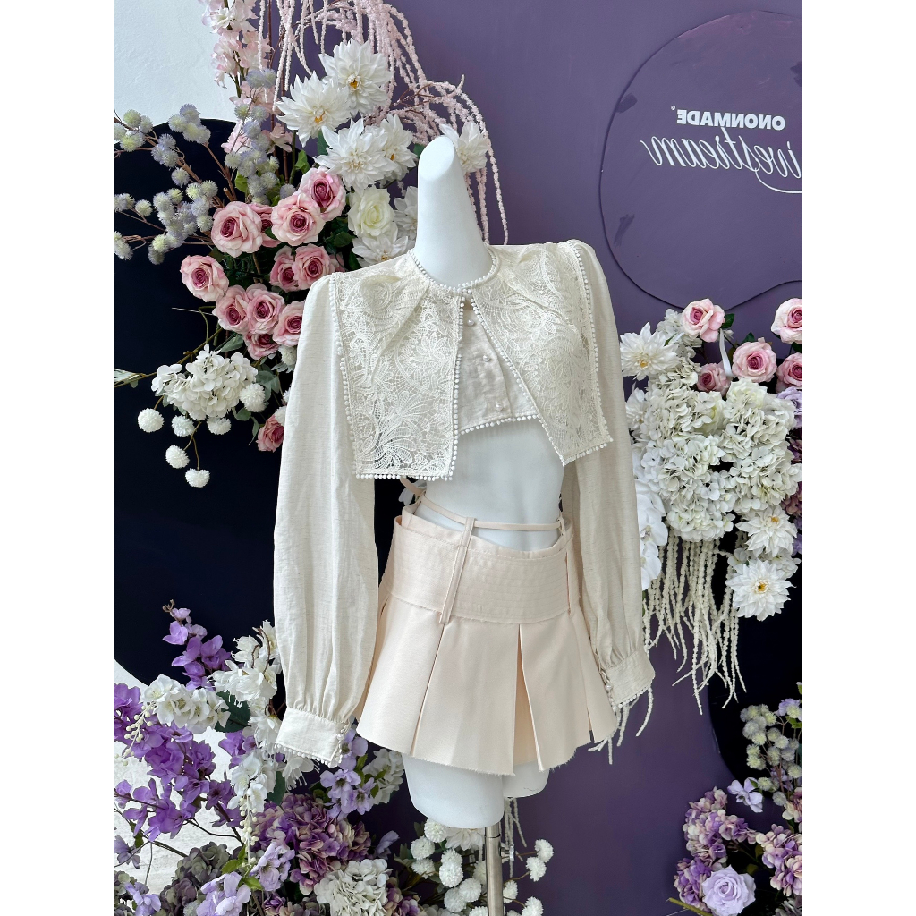 ONONMADE Áo Croptop Tay Dài Chân Váy Cạp Trễ Y2k Elen