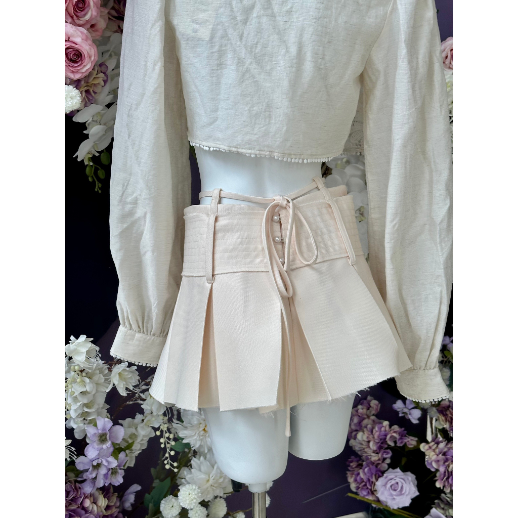 ONONMADE Áo Croptop Tay Dài Chân Váy Cạp Trễ Y2k Elen