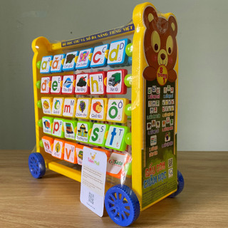 Gấu con chăm học - Kệ chữ cái cho bé 8 in 1 (học chữ, học số, làm toán, ghép vần) - Made in Vietnam
