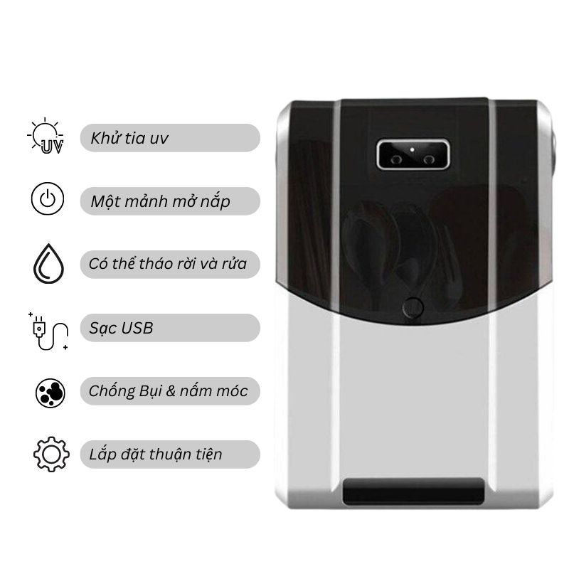 Máy Khử Trùng Đũa Thìa Bằng Tia Uv Gắn Tường Usb Đa Năng - Giá Đựng Đũa Làm Khô Không Khí Chống Ẩm Mốc Tiện Dụng
