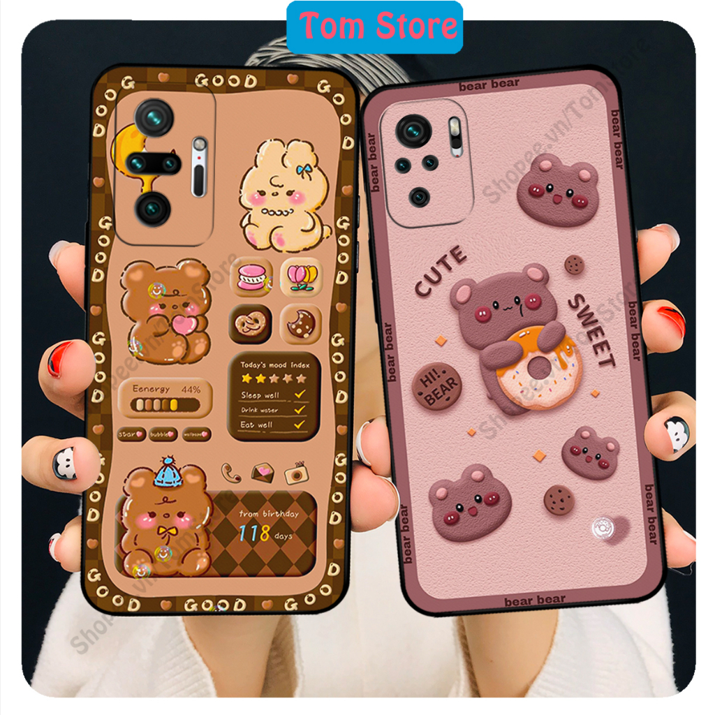 Ốp lưng Xiaomi Redmi Note 10- Note 10s - Note 10 Pro in hình caro gấu thỏ, gấu bear cute