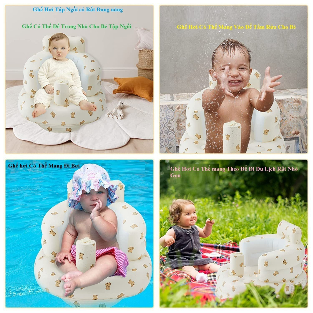 Ghế hơi tập ngồi cho bé ăn dặm, đi bơi,tắm, đi dã ngoại, tích hợp bơm tự động