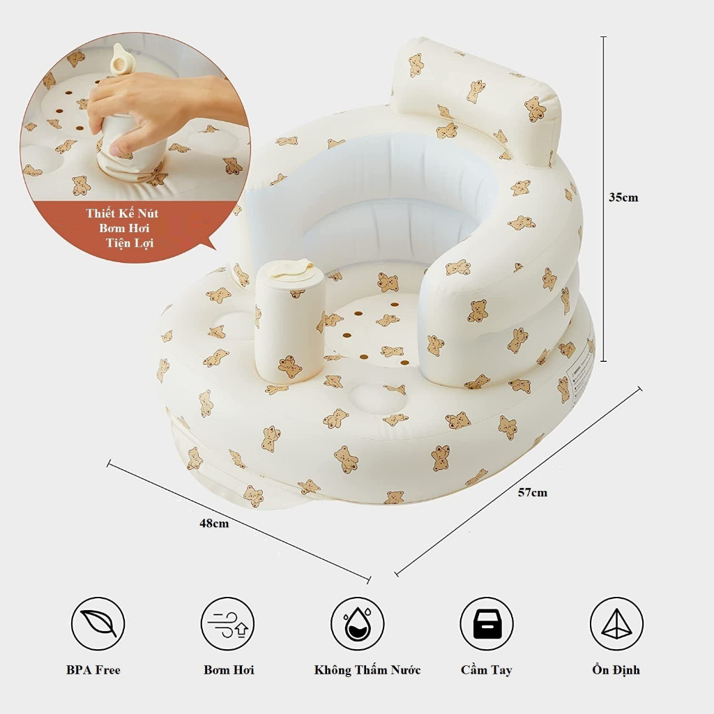 Ghế hơi tập ngồi cho bé ăn dặm, đi bơi,tắm, đi dã ngoại, tích hợp bơm tự động