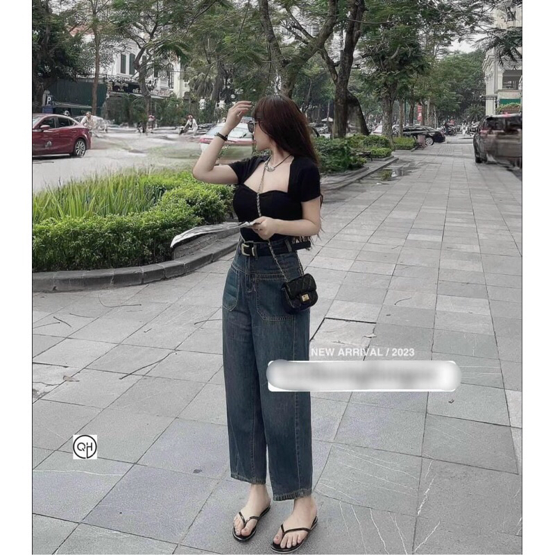 Quần Baggy denim cạp cao siêu hot#9001