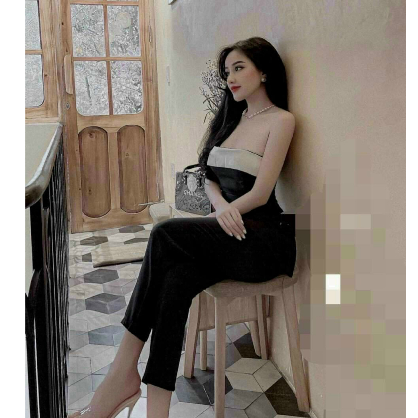 Set Bộ Thời trang Nữ Đi Chơi Chất Umi Cúp ngực Phối Trắng Không Tay Quần Dài Lưng Thun Ống Ôm Maxi Trẻ Trung Sang Trọng