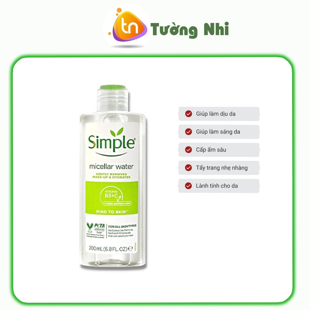Nước Tẩy Trang SIMPLE Dịu Nhẹ Cho Da Mụn Nhạy Cảm Dung Tích 200ml