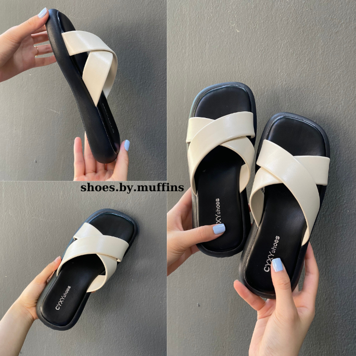 Dép sandals đế dày hoạ tiết quai chéo da mềm phong cách mùa hè mới 2023