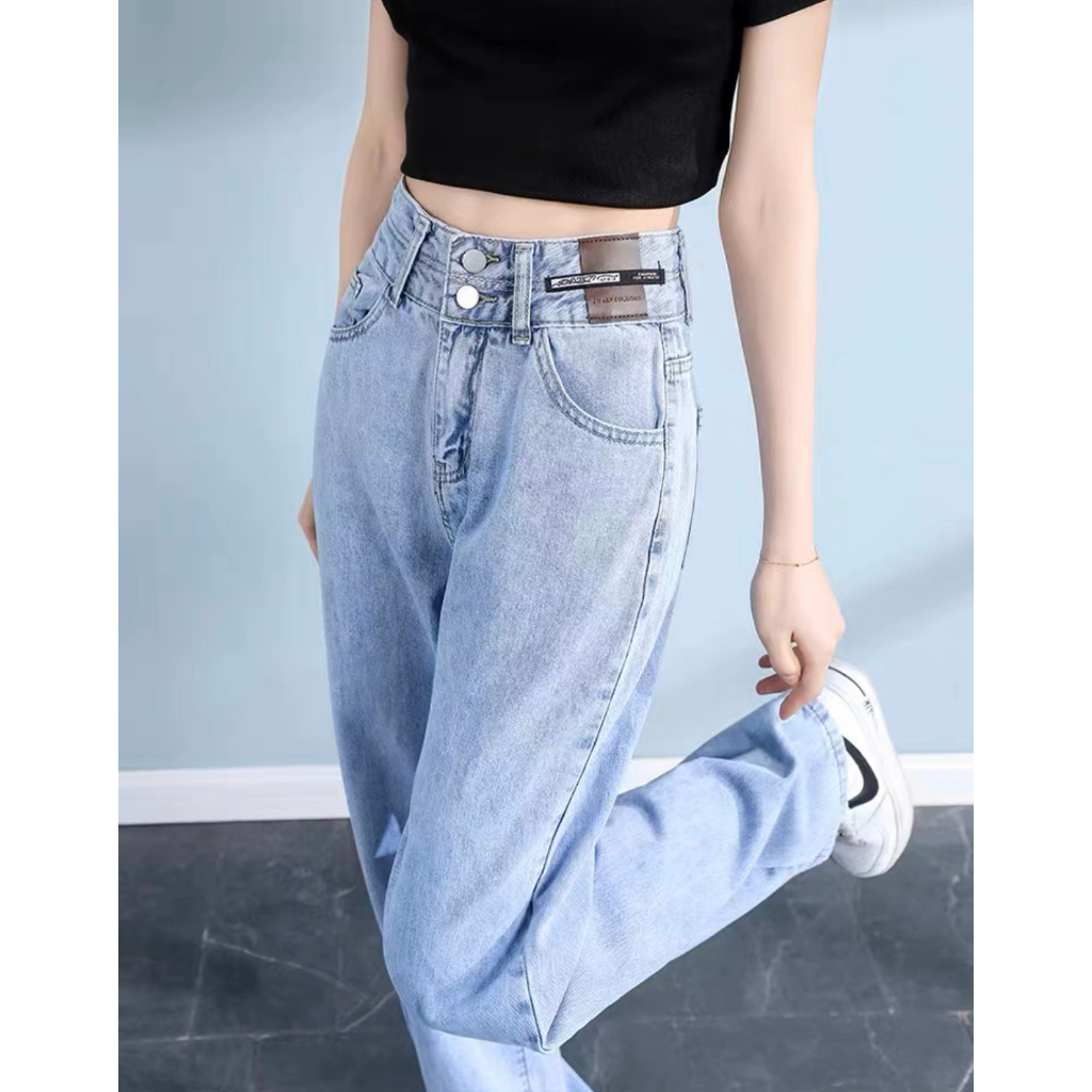 Quần jean nữ ống rộng lưng cao HAZEE style 2023- Quần jeans Nữ cạp Cao Dáng Suông Style Hàn