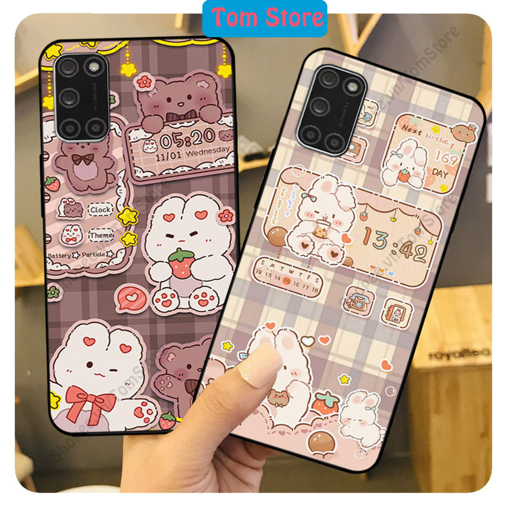 Ốp lưng Oppo A52 - Oppo A92 in hình nền caro gấu thỏ, gấu bear cute