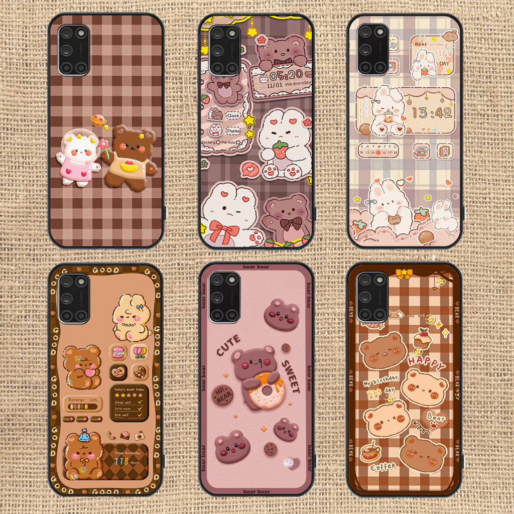 Ốp lưng Oppo A52 - Oppo A92 in hình nền caro gấu thỏ, gấu bear cute