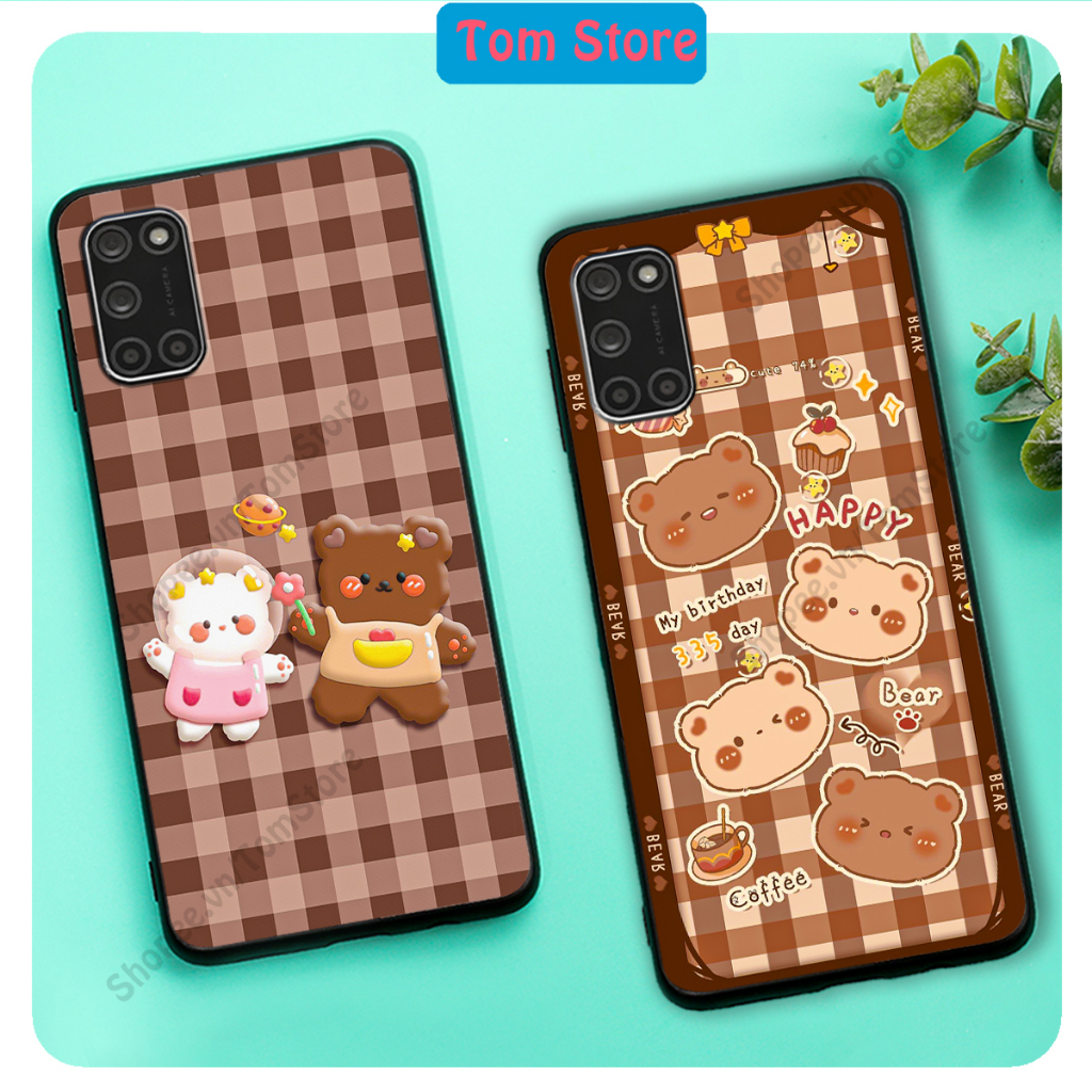 Ốp lưng Oppo A52 - Oppo A92 in hình nền caro gấu thỏ, gấu bear cute