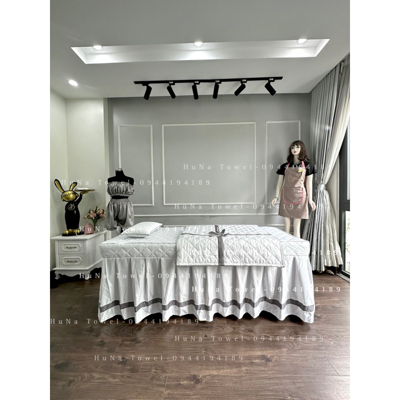 Ga/drap cotton lụa phối nơ trang trí cho giường spa, giường mi, vali siêu xinh