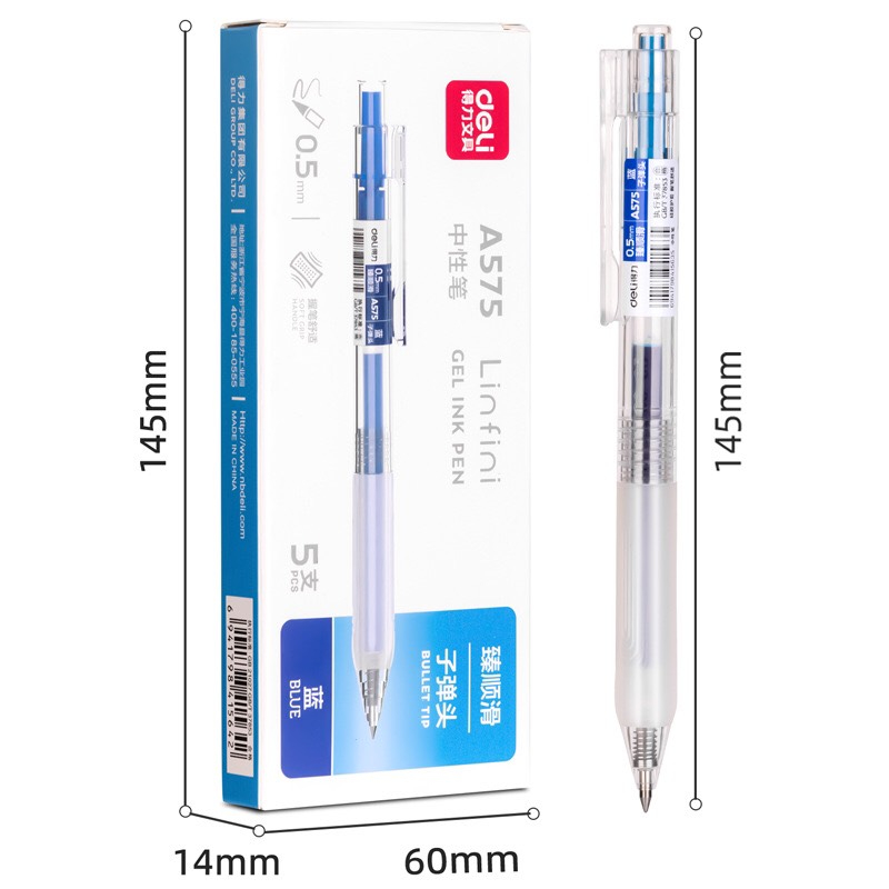 Bút gel Deli A575 và DELI A057B viết êm, mực nhanh khô mực xanh đen- Kami Store