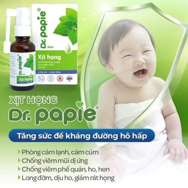 Xịt họng Dr.papie giảm ho long đờm tinh dầu húng chanh