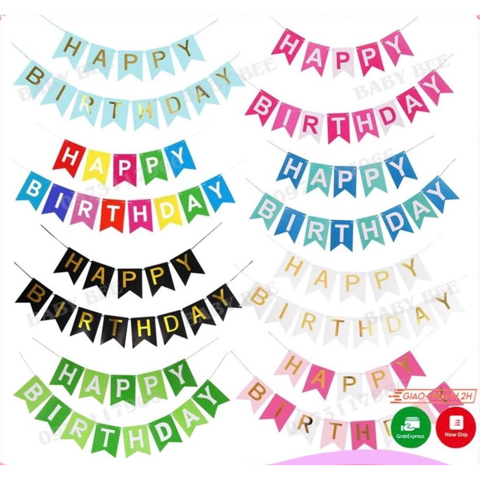 Dây chữ giấy Happy birthday đuôi cá ép kim