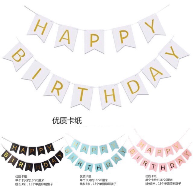 Dây chữ giấy Happy birthday đuôi cá ép kim