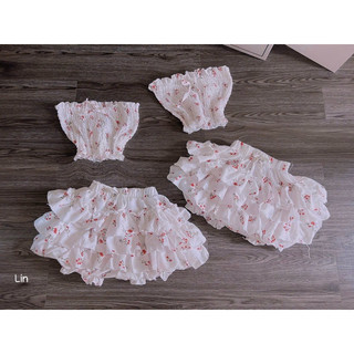 Set áo ống nhúm hoa nhí quần tầng tầng cực xinh tiểu thư