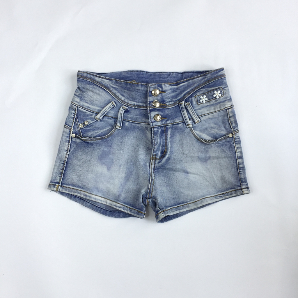 Quần đùi nữ jean cạp thấp xanh nhạt hot trend thời trang sành điệu