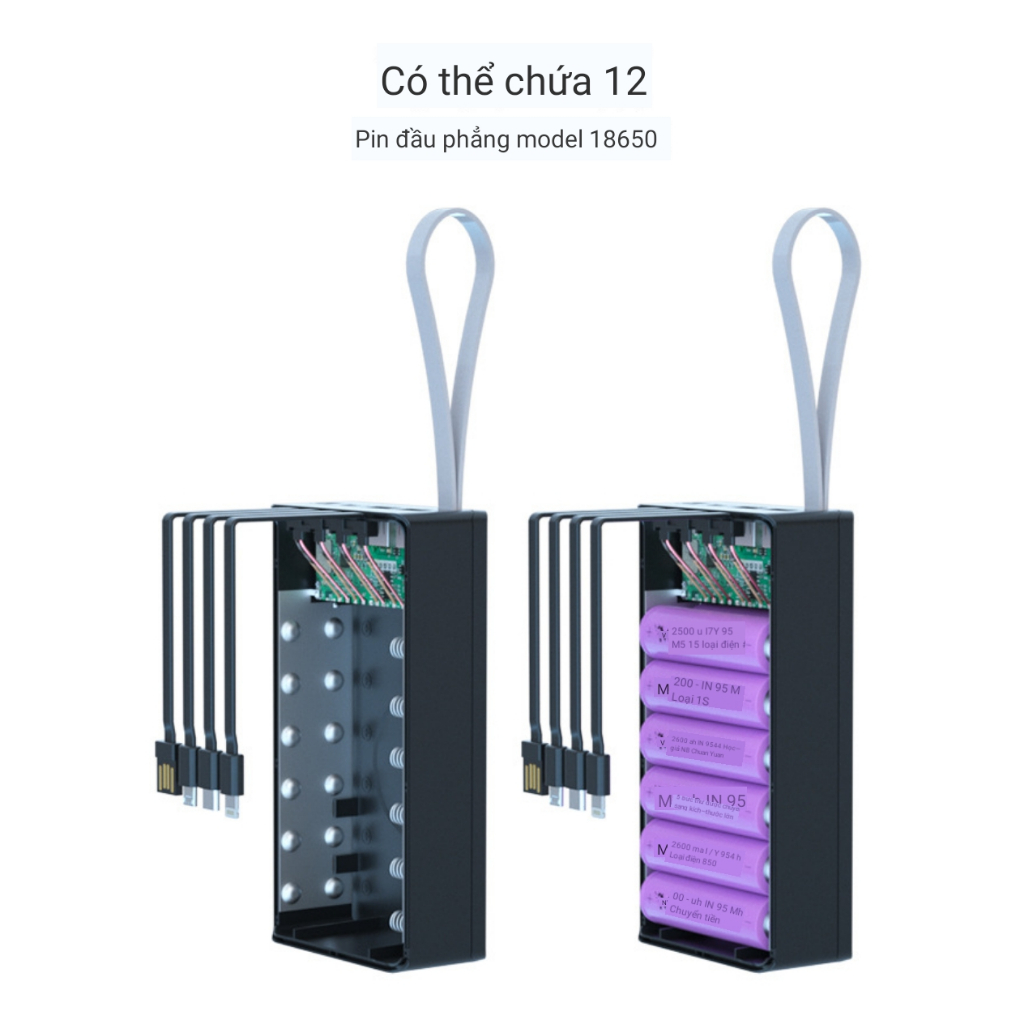 Box sạc 12 cell kèm 4 cáp sạc 5V-2.1A  phiên bản mới 2023