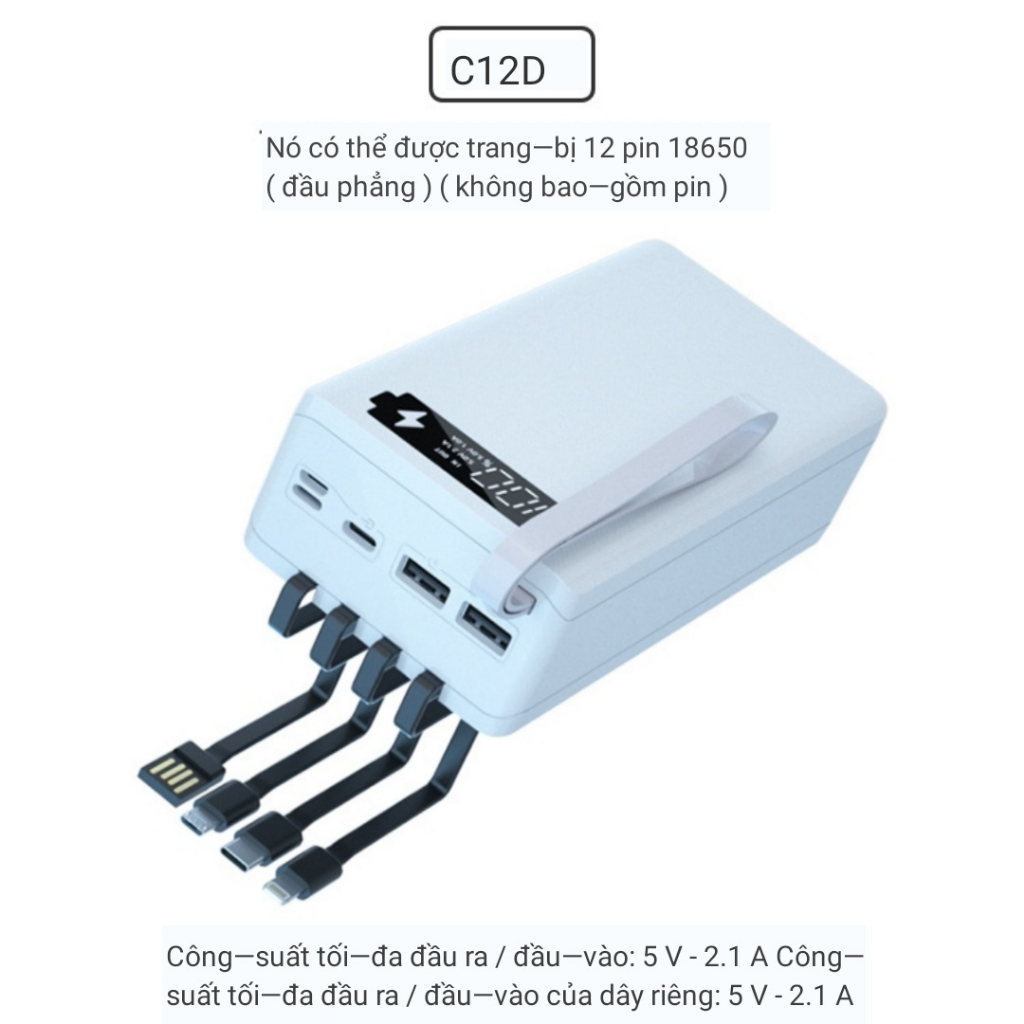 Box sạc 12 cell kèm 4 cáp sạc 5V-2.1A  phiên bản mới 2023