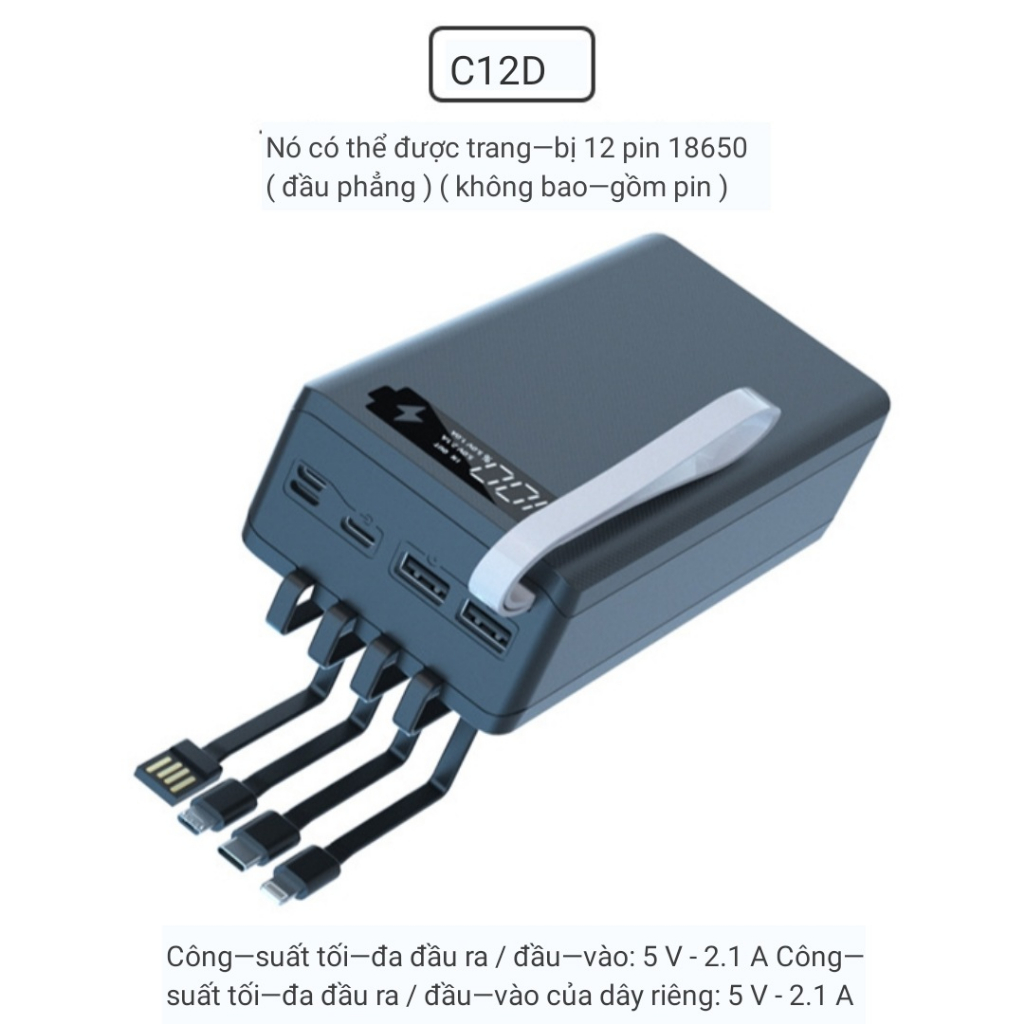 Box sạc 12 cell kèm 4 cáp sạc 5V-2.1A  phiên bản mới 2023