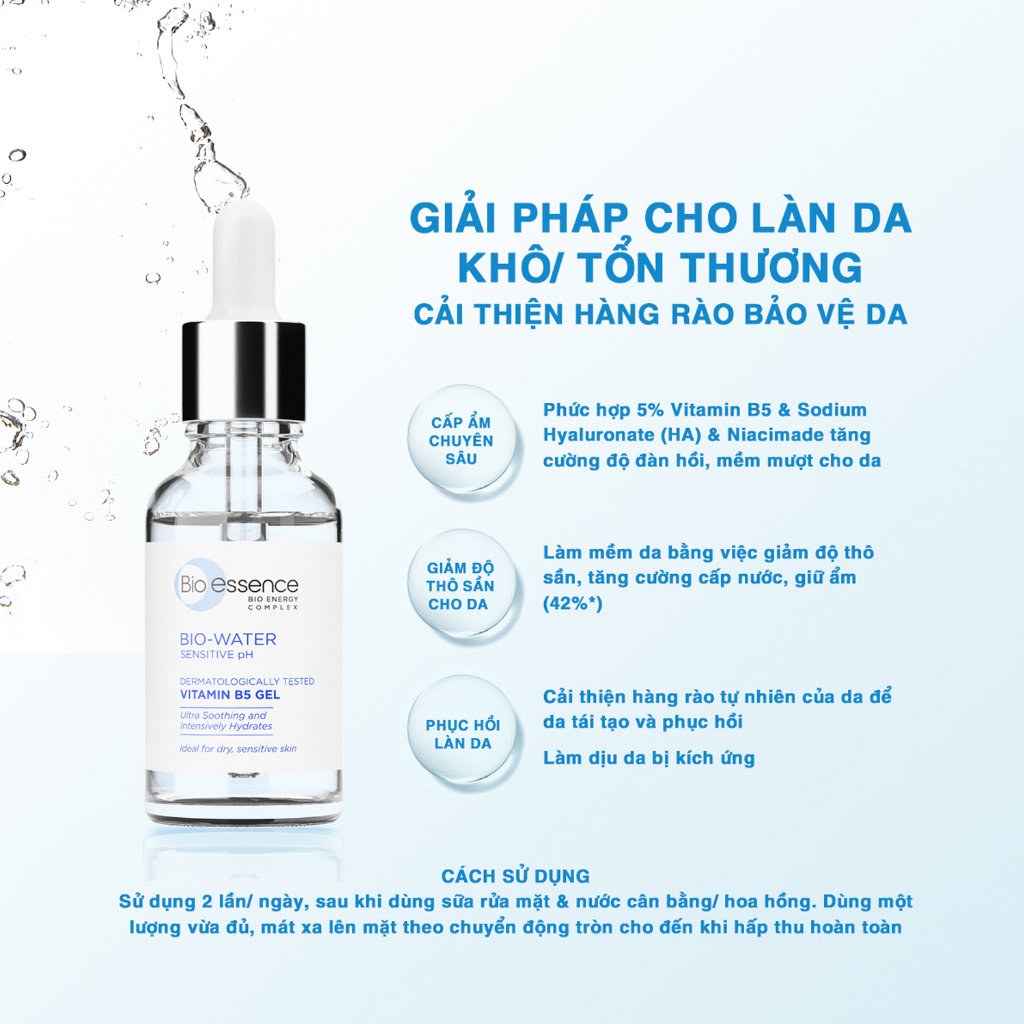 Tinh chất serum dưỡng ẩm và phục hồi chuyên sâu cho da Bio-essence Bio gel Vitamin B5 Cica-4 30ml