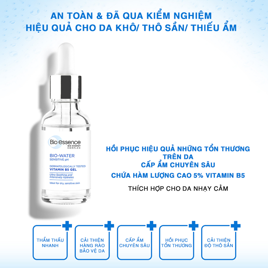Tinh chất serum dưỡng ẩm và phục hồi chuyên sâu cho da Bio-essence Bio gel Vitamin B5 Cica-4 30ml
