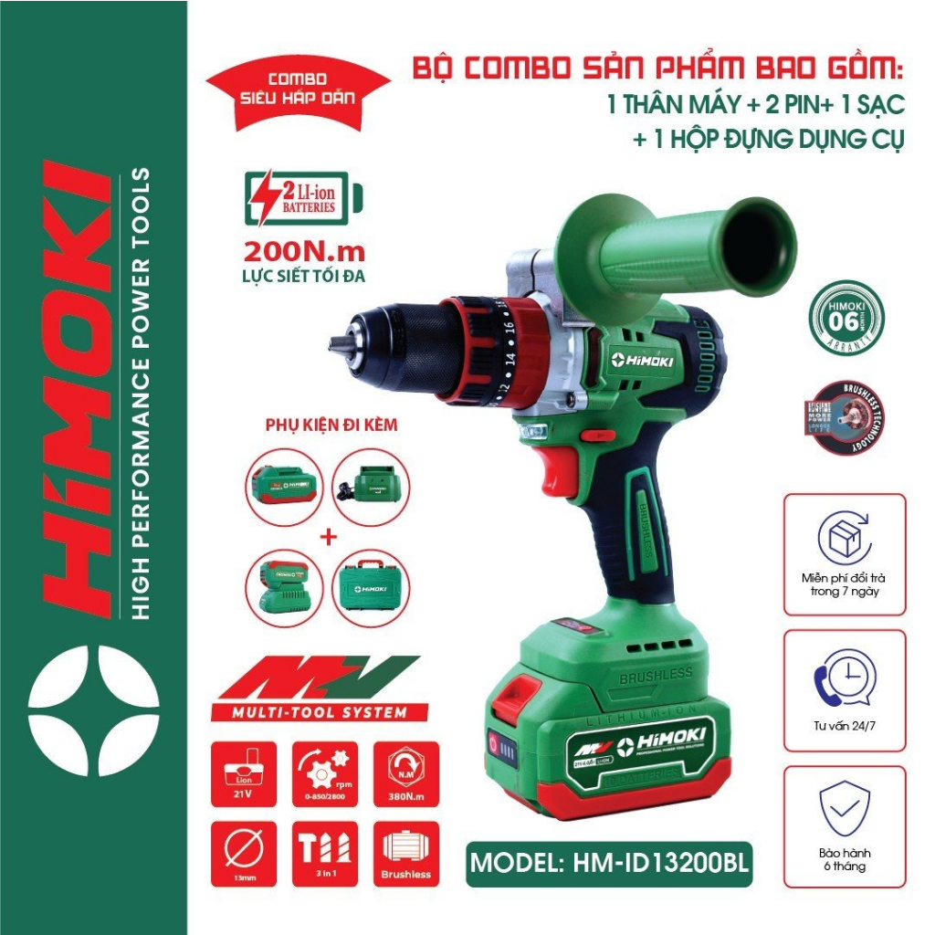 Khoan pin 3 chức năng HIMOKI Không chổi than đầu 13mm siêu khỏe giá tốt Makita khỏe hơn Hukan và Dekton