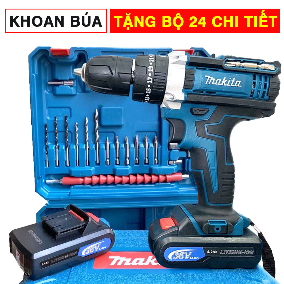 Máy khoan cầm tay pin Makita 72v, máy khoang pin 3 chức năng khoan tường, bắt vít, khoan sắt tặng phụ kiện 24 chi tiết g