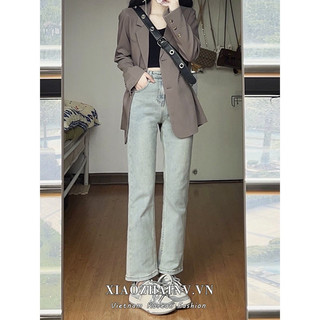 Quần jeans nữ , quần jeans nữ ống loe nhẹ màu xanh nhạt siêu hack dáng MS 31