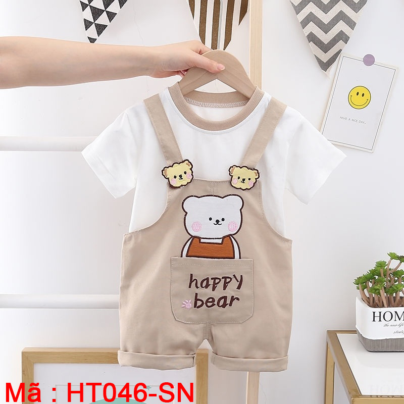 Bộ yếm dễ thương cho bé . Áo rời và quần yếm  2 dây hoạ tiết động vật. Cotton co giãn thoáng mát - HT046
