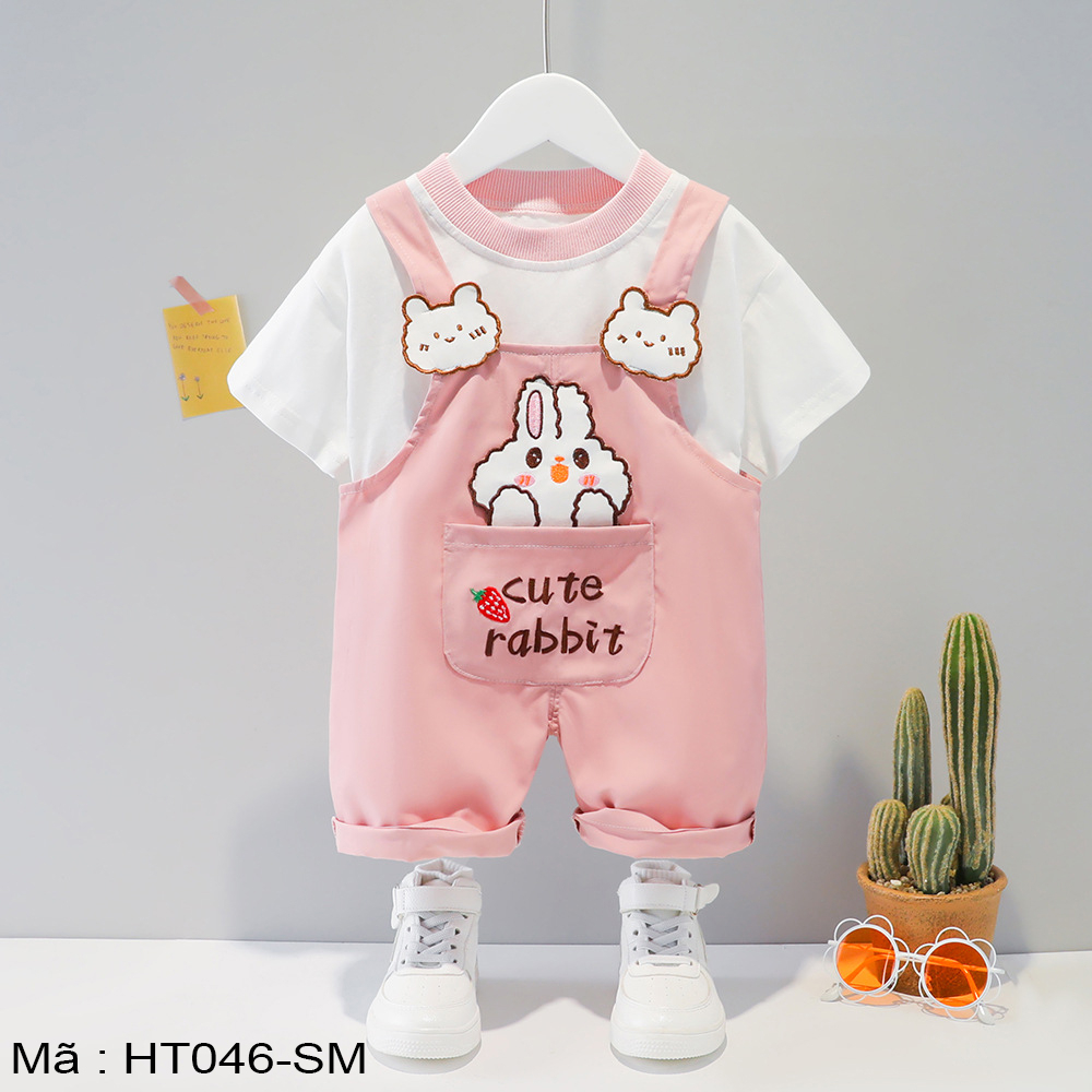 Bộ yếm dễ thương cho bé . Áo rời và quần yếm  2 dây hoạ tiết động vật. Cotton co giãn thoáng mát - HT046