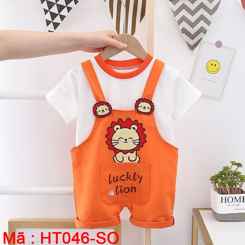 Bộ yếm dễ thương cho bé . Áo rời và quần yếm  2 dây hoạ tiết động vật. Cotton co giãn thoáng mát - HT046
