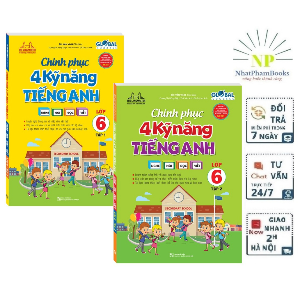 Sách - Combo chinh phục 4 kỹ năng tiếng anh Nghe - nói - đọc - viết lớp 6 (T1+T2) Tặng Kèm Bookmark