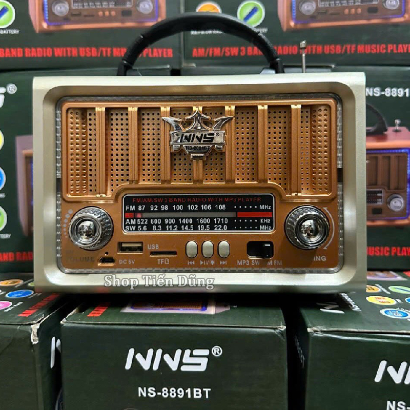 Đài Radio FM Kiêm Loa Bluetooth NSS NS 8891BT Kiểu Dáng Cổ Điển Hỗ Trợ USB, Thẻ nhớ, Chạy Pin Sạc
